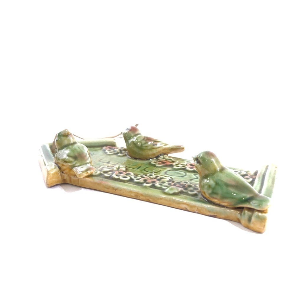 Welcome Hanging Green Ceramic Birdhouse Ornamnet Decor 3D Birds - Picture 4 of 6